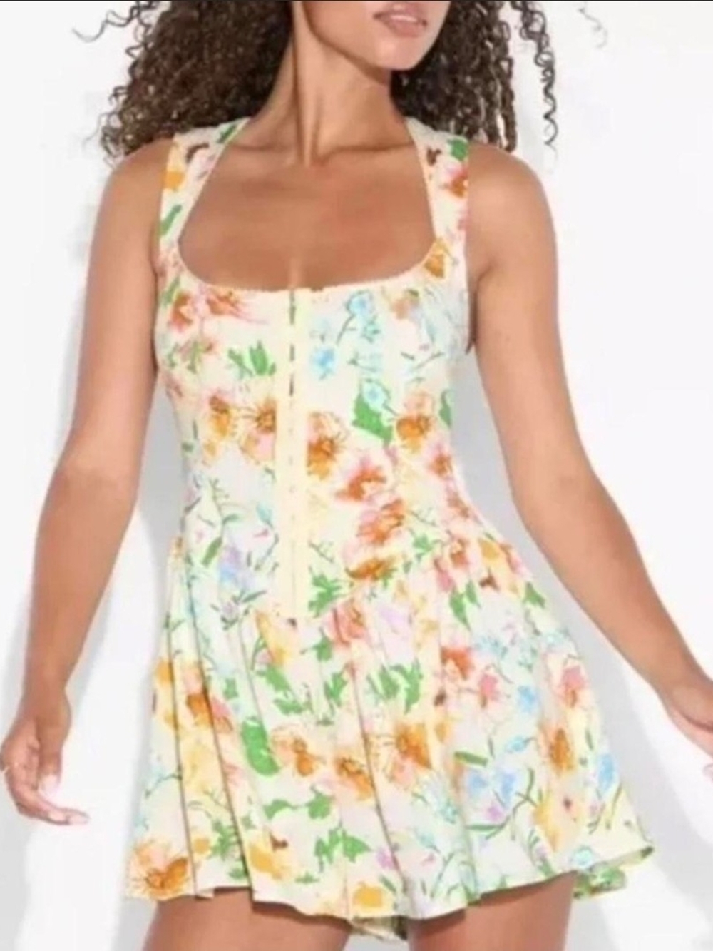 Wild Fable Pastel Floral Square-Neck Mini Dress